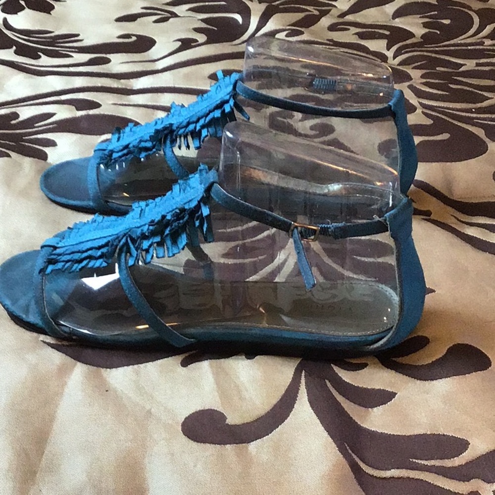Teal Suede Sandals - Picture 1 of 4
